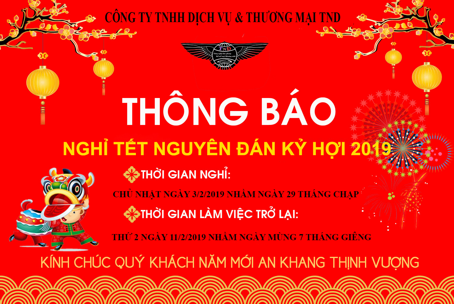 Thông báo: lịch nghỉ Tết Nguyên Đán năm 2019 1 gvtet